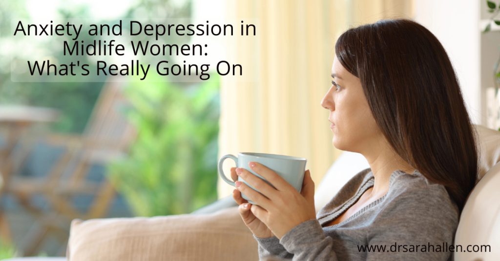 Woman in midlife reflecting on anxiety and depression symptoms